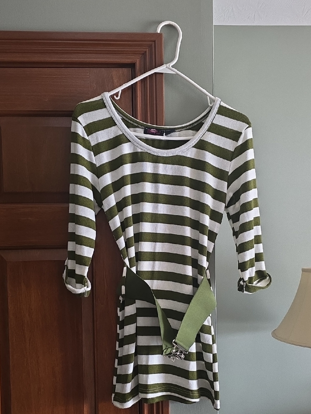 Ultra Flirt Olive Green and White Striped Casual Top